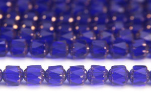 Cobalt Blue, Copper Crowned Facetted Cathedral Beads