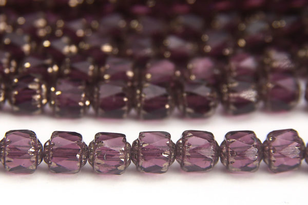 Plum, Silver Crowned Facetted Cathedral Beads