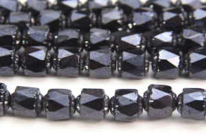 Charchoal Lustre, Silver Crowned Facetted Cathedral Beads