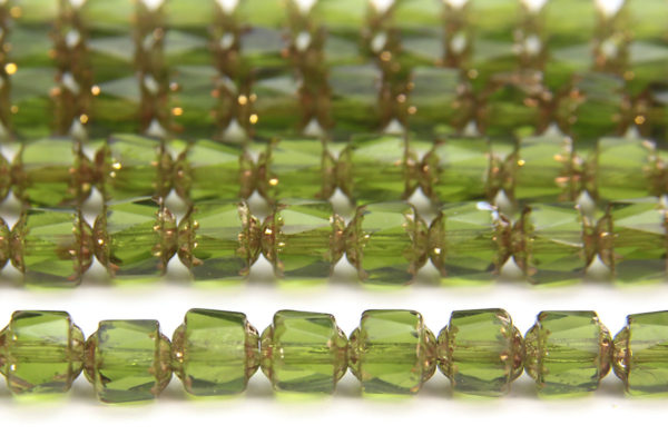 Olive, Copper Crowned Facetted Cathedral Beads