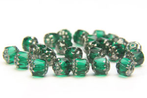 Emerald, Silver Crowned Facetted Cathedral Beads