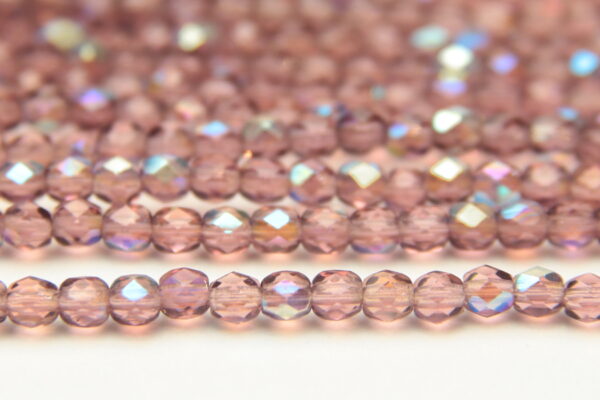 3mm Transparent Deep Purple Sage AB Firepolished Czech Glass