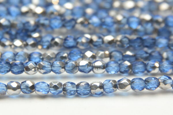 3mm Metallic Silver Semi Coated Atlantic Blue Firepolished Czech Glass