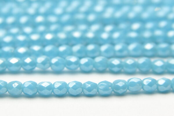3mm Lustred Opaque Bermuda Blue Firepolished Czech Glass