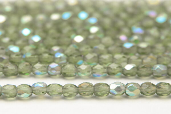3mm Transparent Olive Metallic AB Firepolished Czech Glass