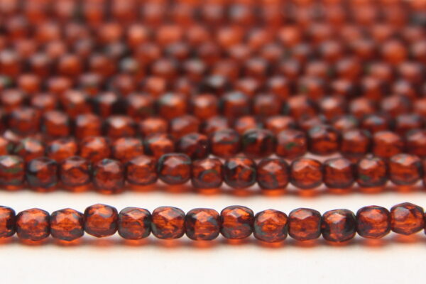 3mm Amber Picasso Moss Firepolished Czech Glass