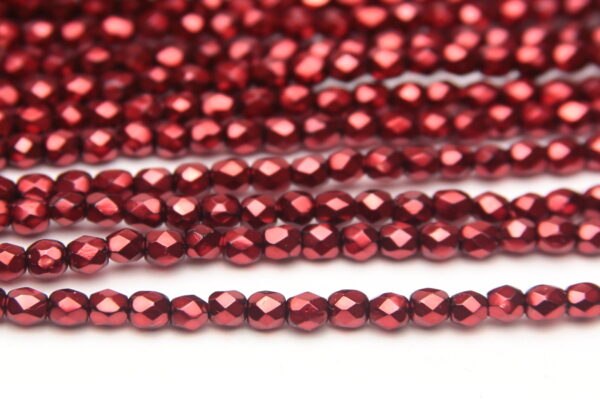 3mm Metallic Pearlised Ruby Firepolished Czech Glass