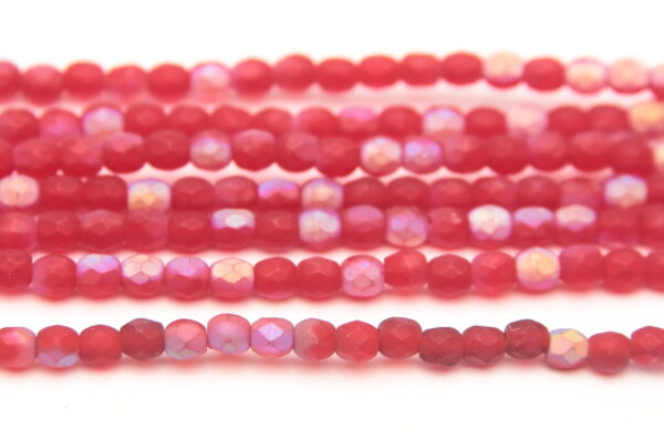 3mm Frosted Cranberry AB Firepolished Czech Glass
