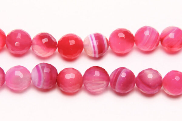 Hot Pink Banded Agate and Druzy 8mm Facetted Round Semi Precious Gemstones