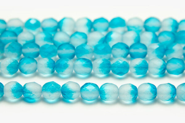 8mm Aquamarine Frosted Hurricane Fire Polished Czech Glass