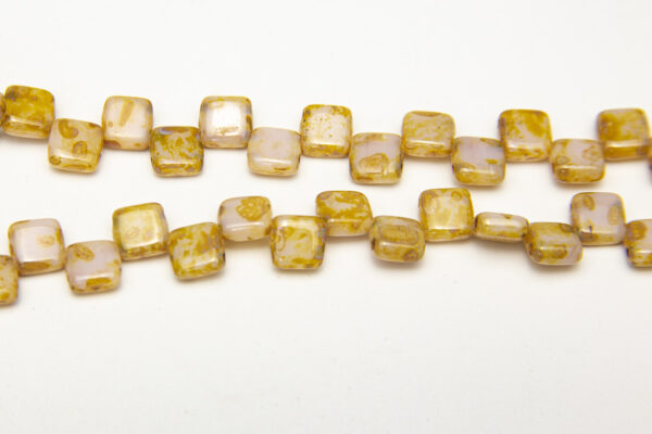 Amber Picasso Opalite 2-Hole 6mm Tile Beads