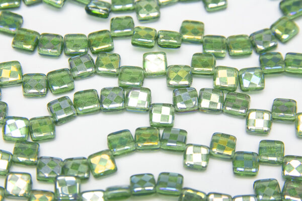 Forest Green Checker Stenciled 2-Hole 6mm Tile Beads