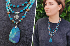 Tigereye & Turquoise 3 Strand Semi Precious Stone Graduated Necklace Kit