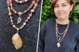 Fossil Coral & Honey Jade 3 Strand Semi Precious Stone Graduated Necklace Kit