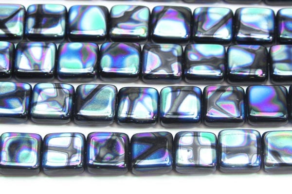 Black Square with Blue AB Mottle Peacock Beads