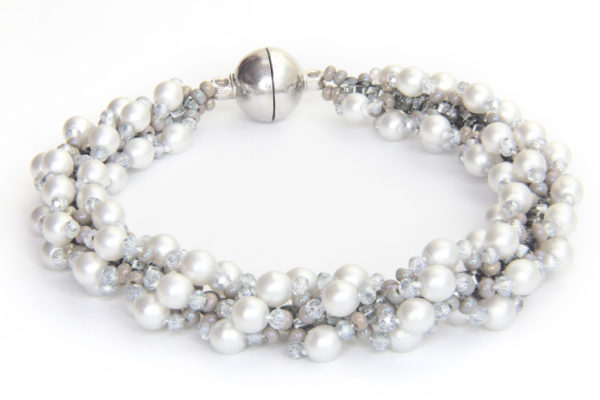 Satin Silver Crystal Cascade Twisted Spiral Bracelet
