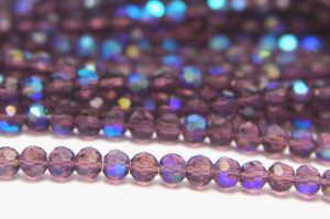 4mm Sapphire Coated Purple Facetted Round Crystals