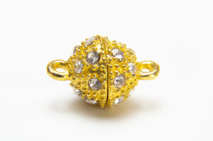 10mm Gold Magnetic Crystal Studded Marcasite Ball Clasp