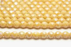8mm Sand Opaque AB Fire Polished Czech Glass