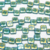 Teal Four Leaf Clover Stenciled 2-Hole 6mm Tile Beads